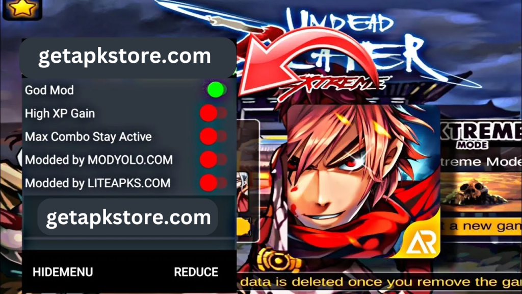 Undead Slayer Extreme MOD APK Menu – God Mode, High XP Gain, Max Combo Features Enabled (GetAPKStore.com)"